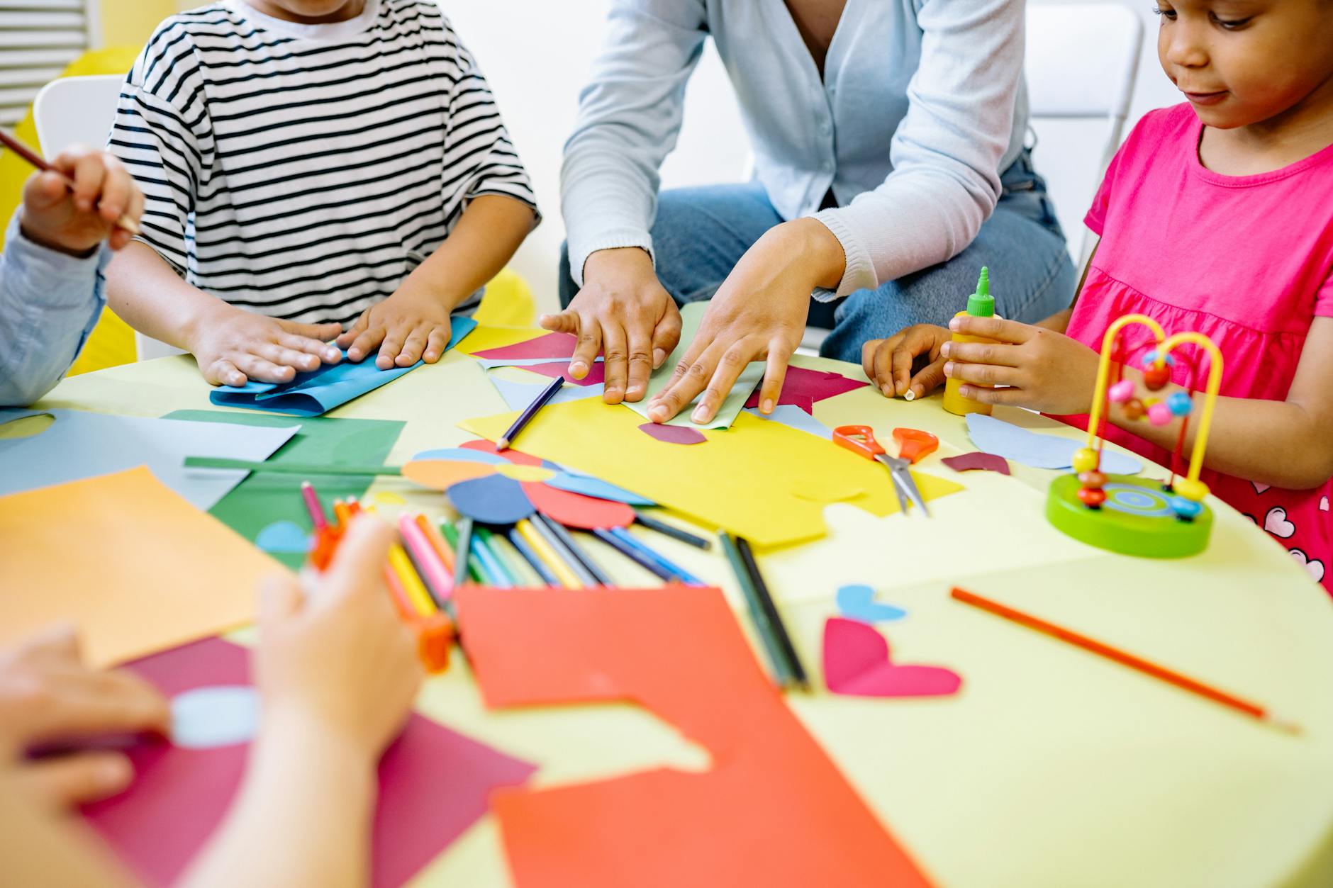 children doing activity in art and crafts