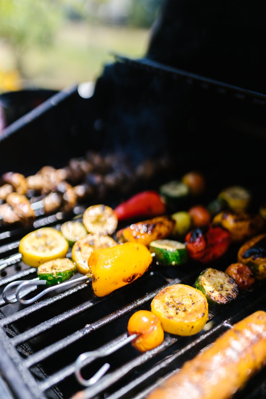 a vegetables cooking in the griller